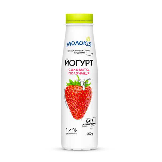 Йогурт питний МОЛОКІЯ полуниця, 1,4%, 250 г